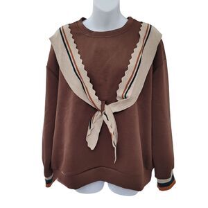 2/$20 Brown & Orange Ribbon Bow Crewneck Sweatshirt Size: Large